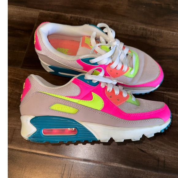 Nike Shoes - Nike Air Max 90 Pink Blast Volt Blue Fury Sneakers DC1865-600 Womens 7.5